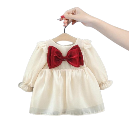 Baby Girl Elegant Velvet Bow Organza Frock